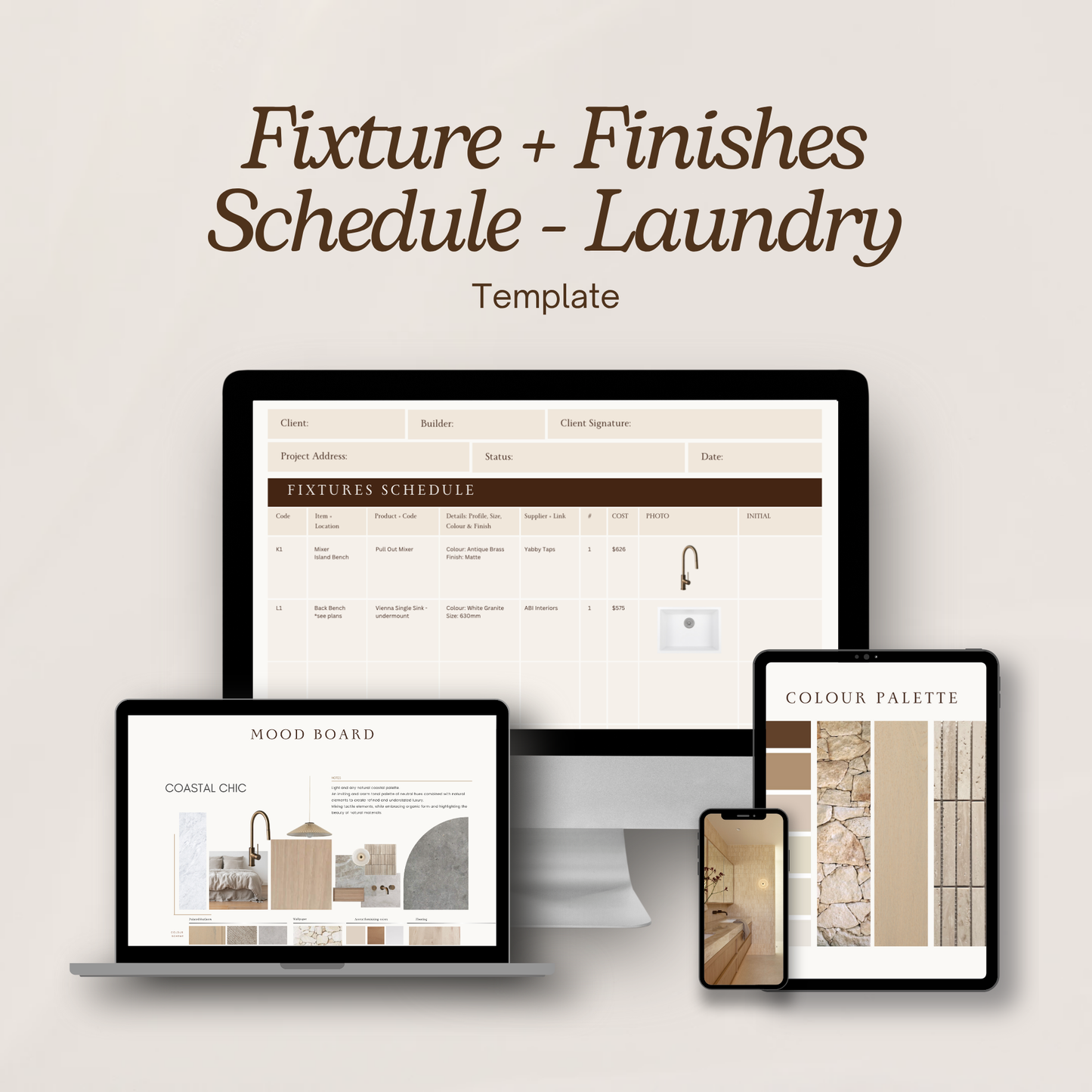 Laundry - Fixture & Finishes Schedule Template