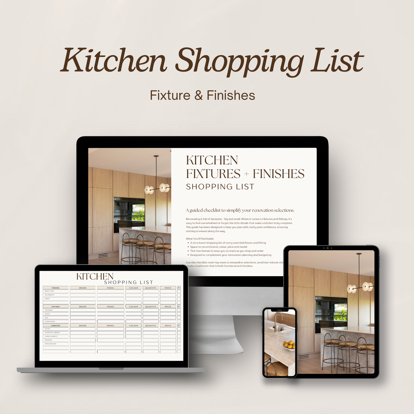 Kitchen Fixture & Finishes Shopping List
