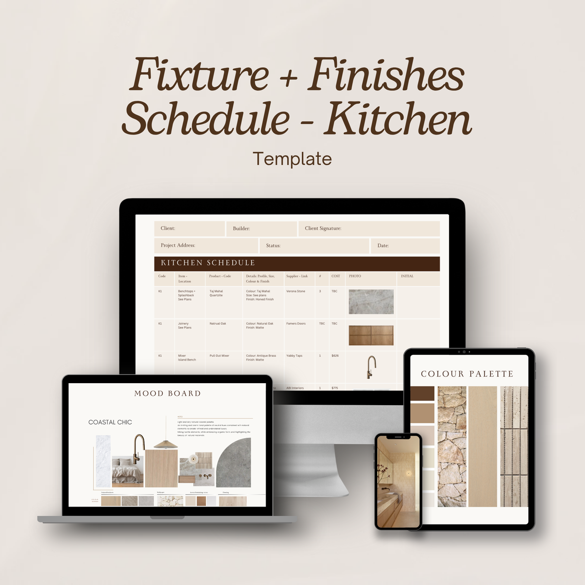 Kitchen - Fixture & Finishes Schedule Template – Measure & Mark