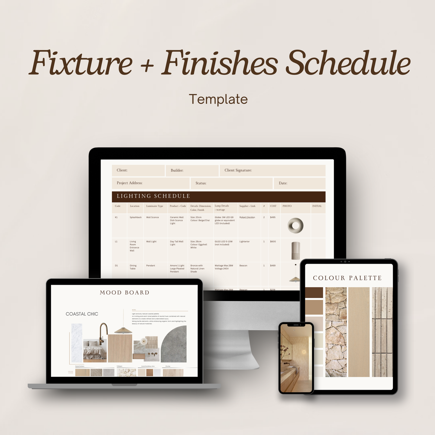 Fixture + Finishes Schedule Template - Entire Home