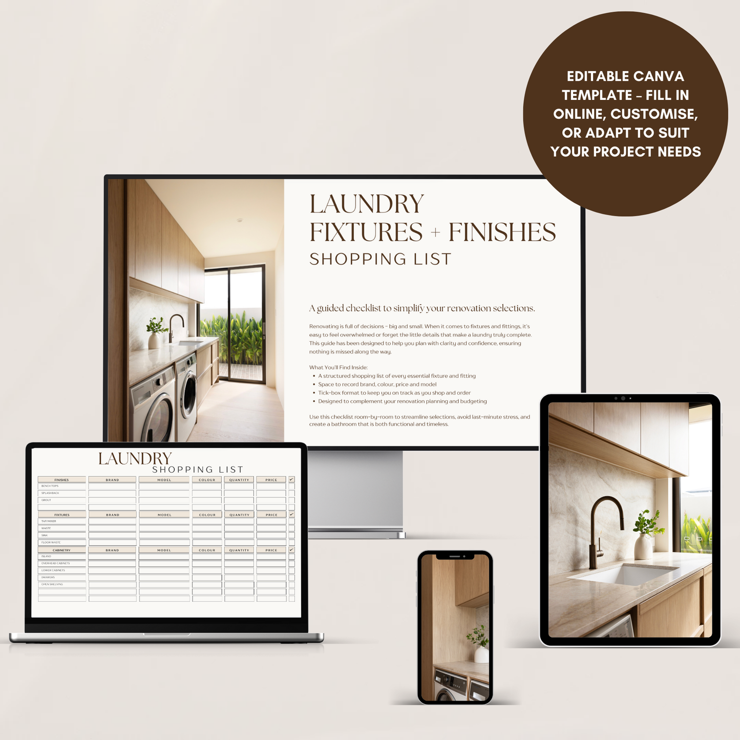 Laundry Fixture & Finishes Shopping List