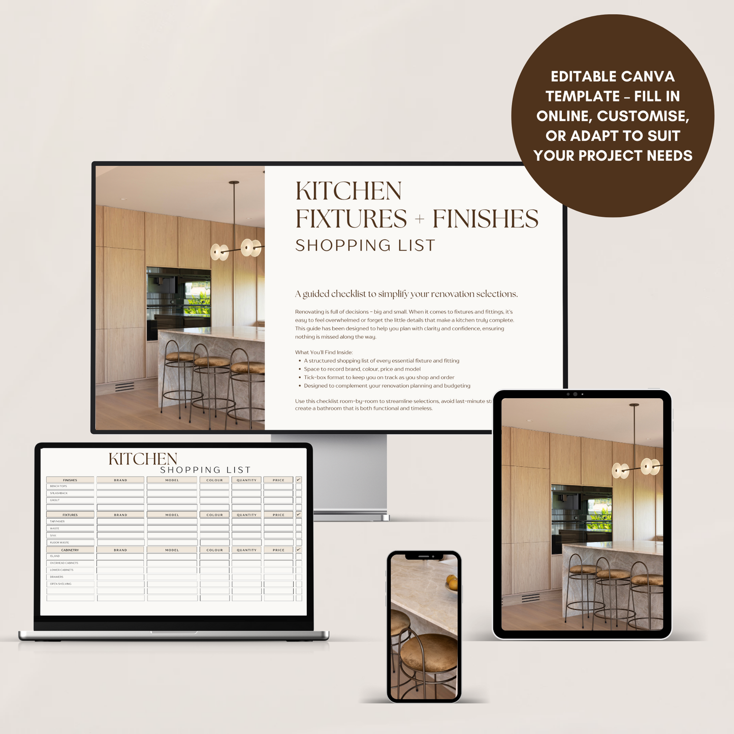 Kitchen Fixture & Finishes Shopping List