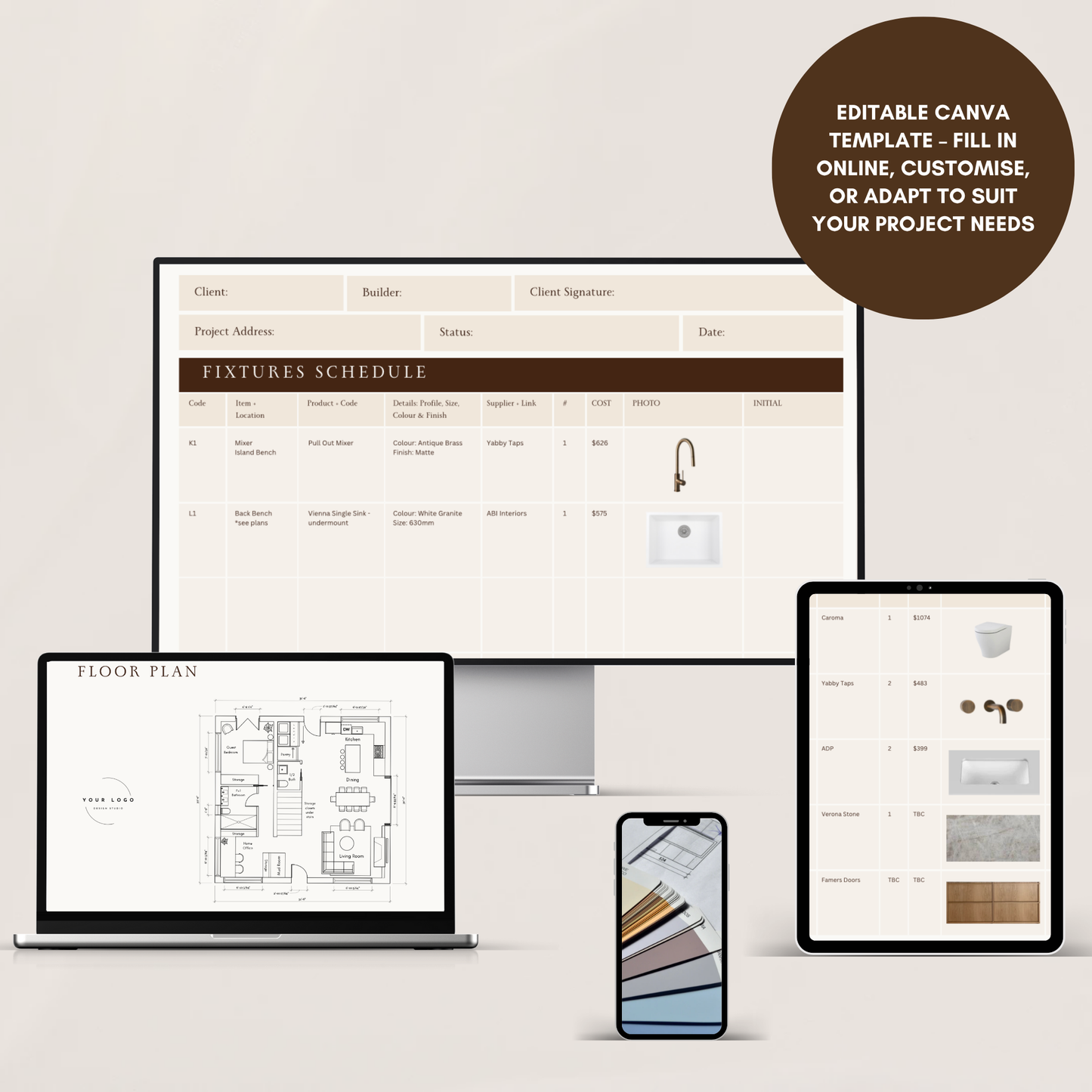 Laundry - Fixture & Finishes Schedule Template