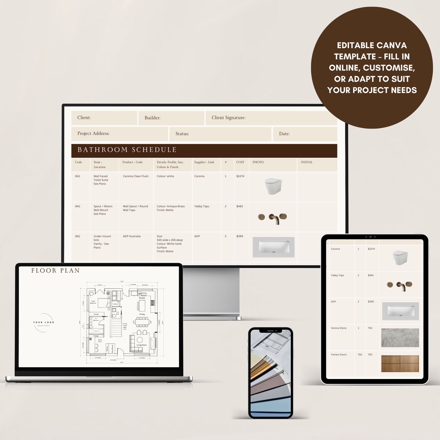 Bathroom - Fixture & Finishes Schedule Template