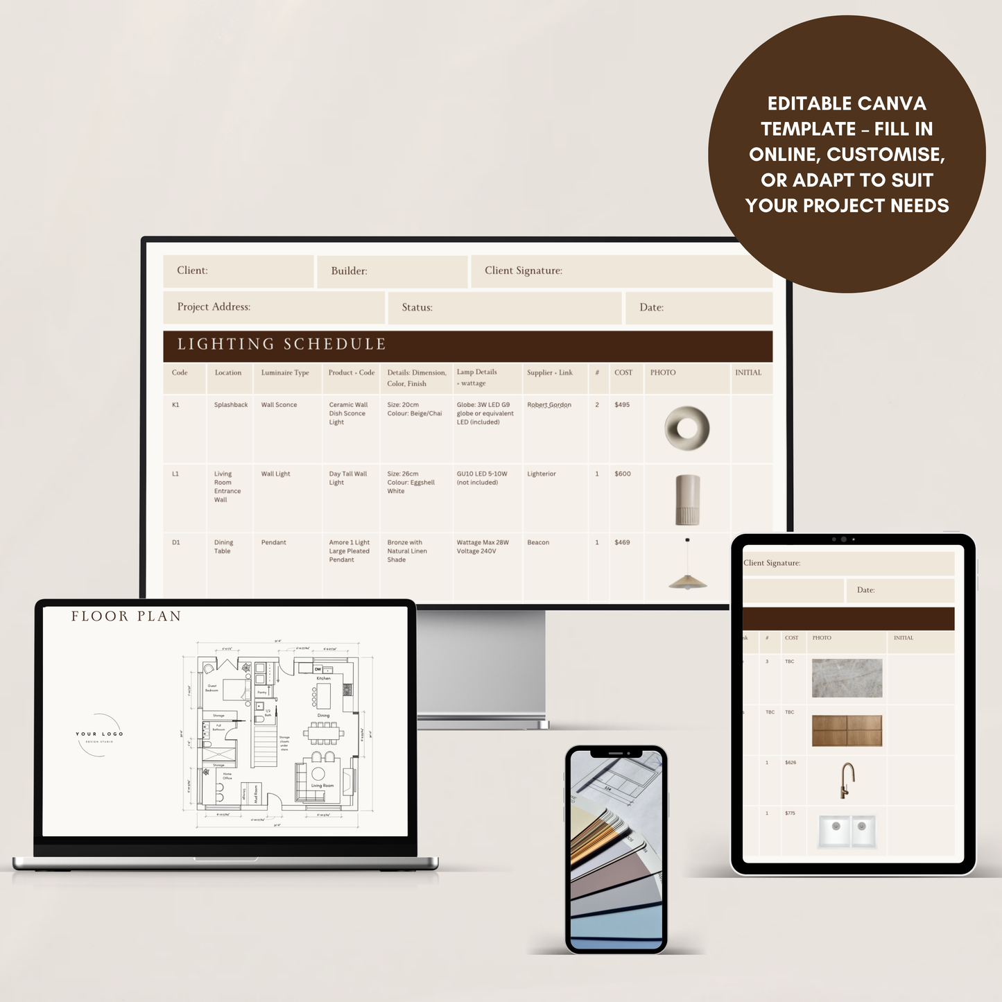 Fixture + Finishes Schedule Template - Entire Home