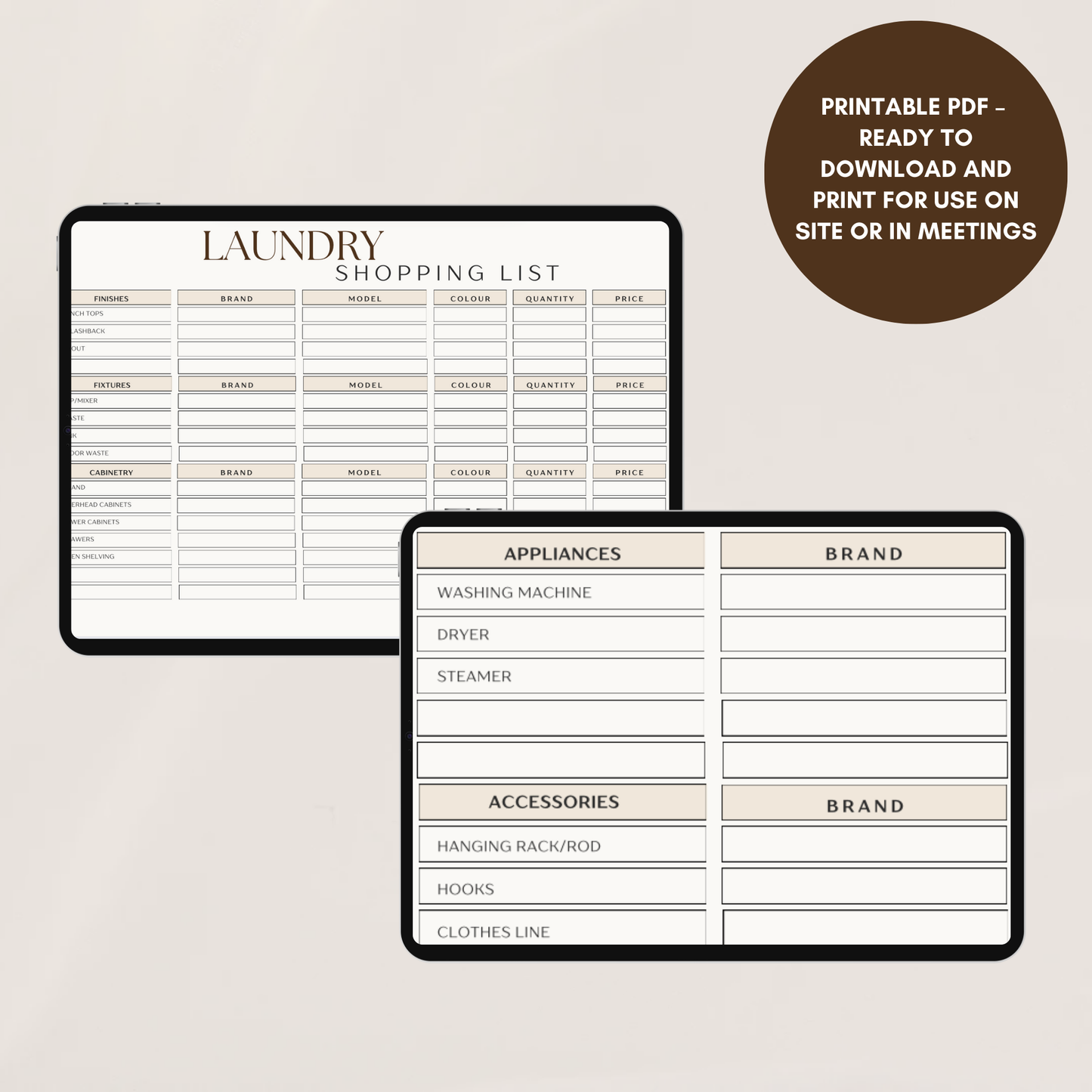 Laundry Fixture & Finishes Shopping List