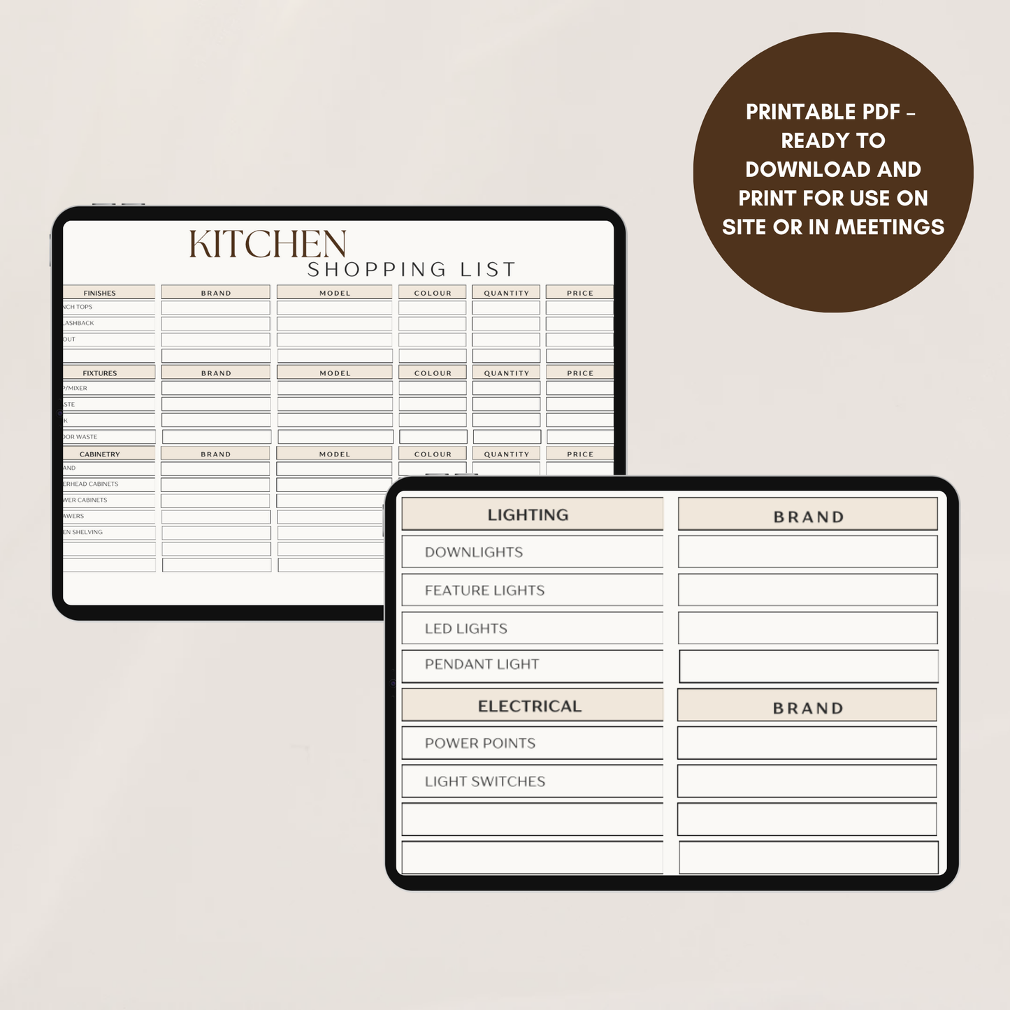 Kitchen Fixture & Finishes Shopping List