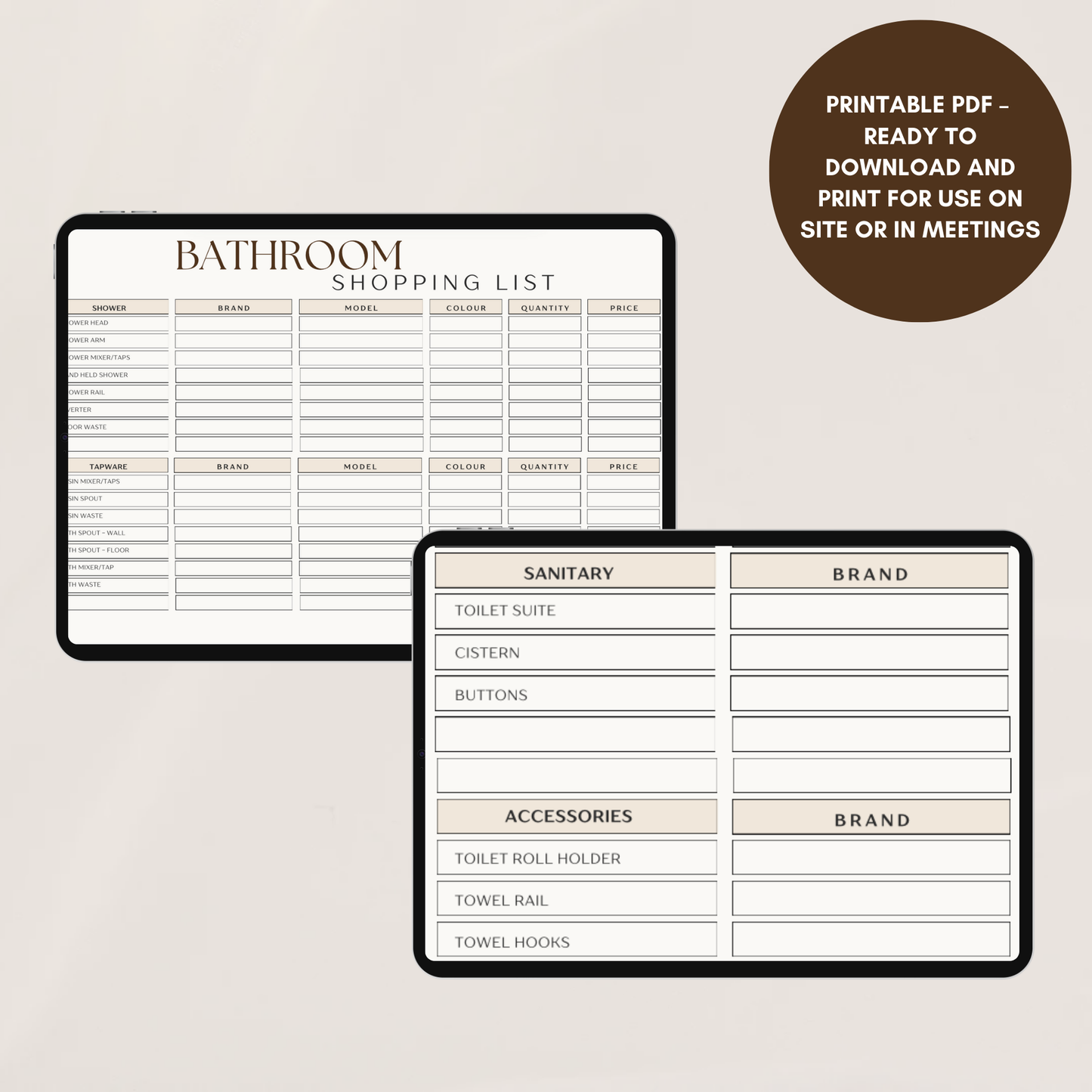 Bathroom Fixtures & Finishes Shopping List