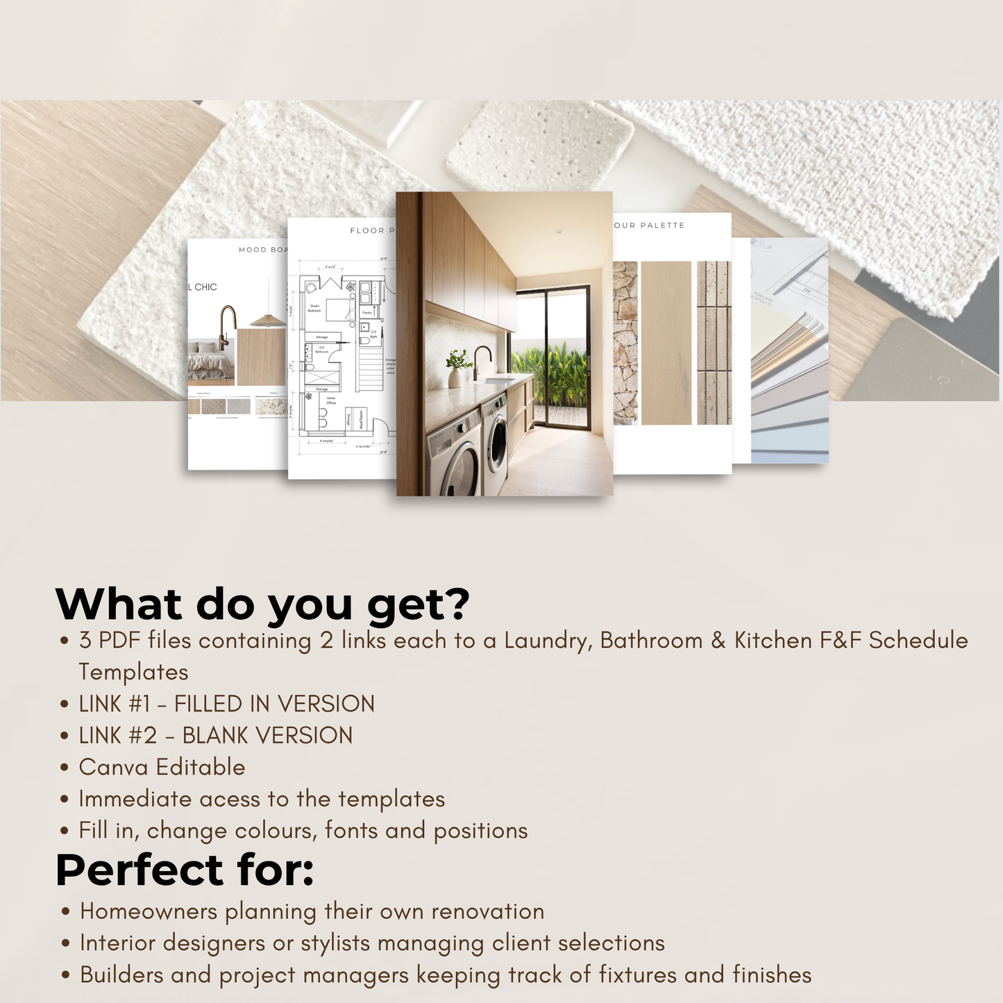 Fixture & Finishes Schedule Template - Bundle - Kitchen, Bathroom & Laundry