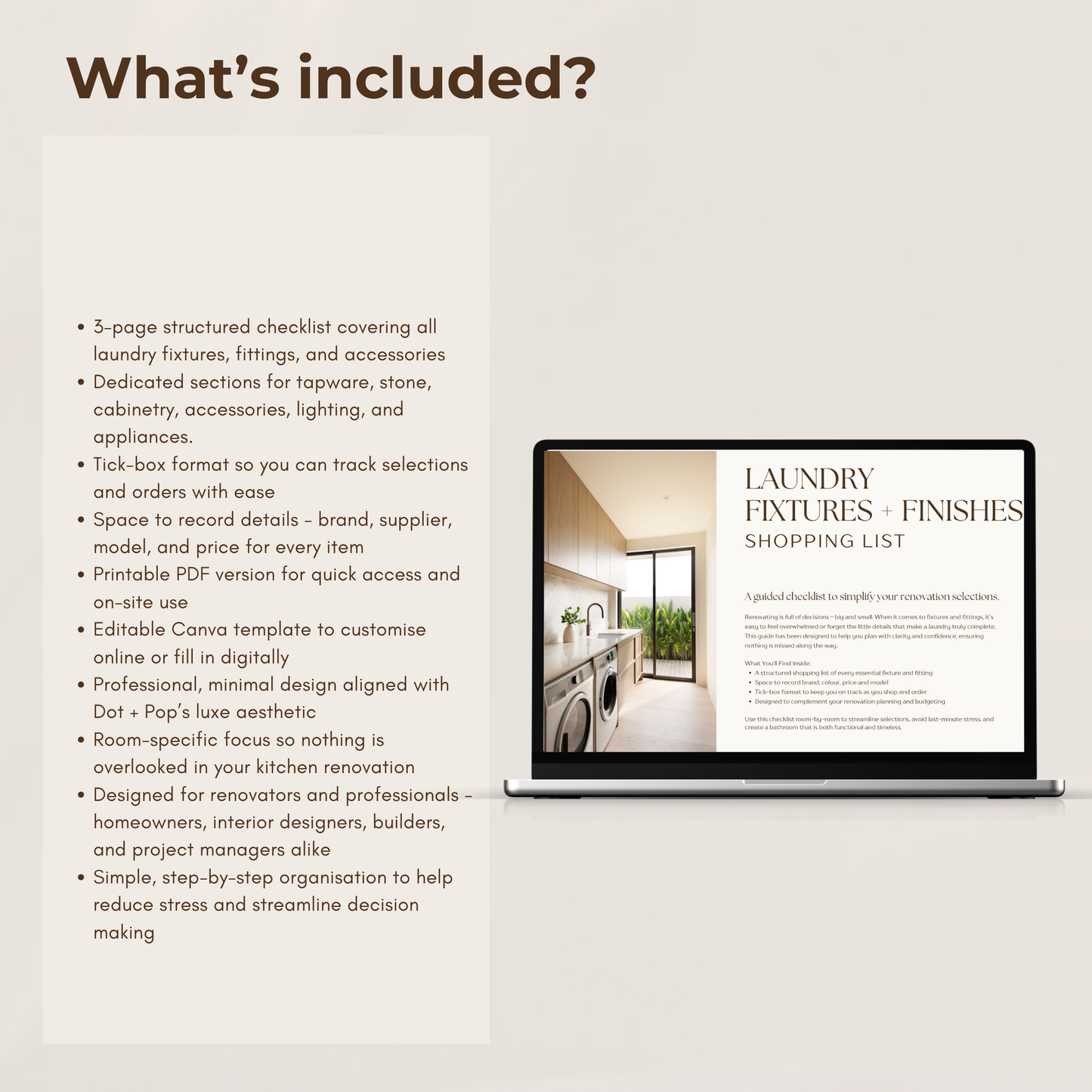 Laundry Fixture & Finishes Shopping List